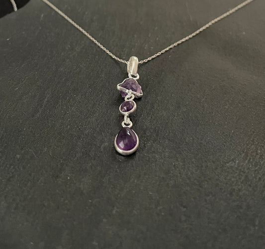 Amethyst and Silver Drop Pendant image 1