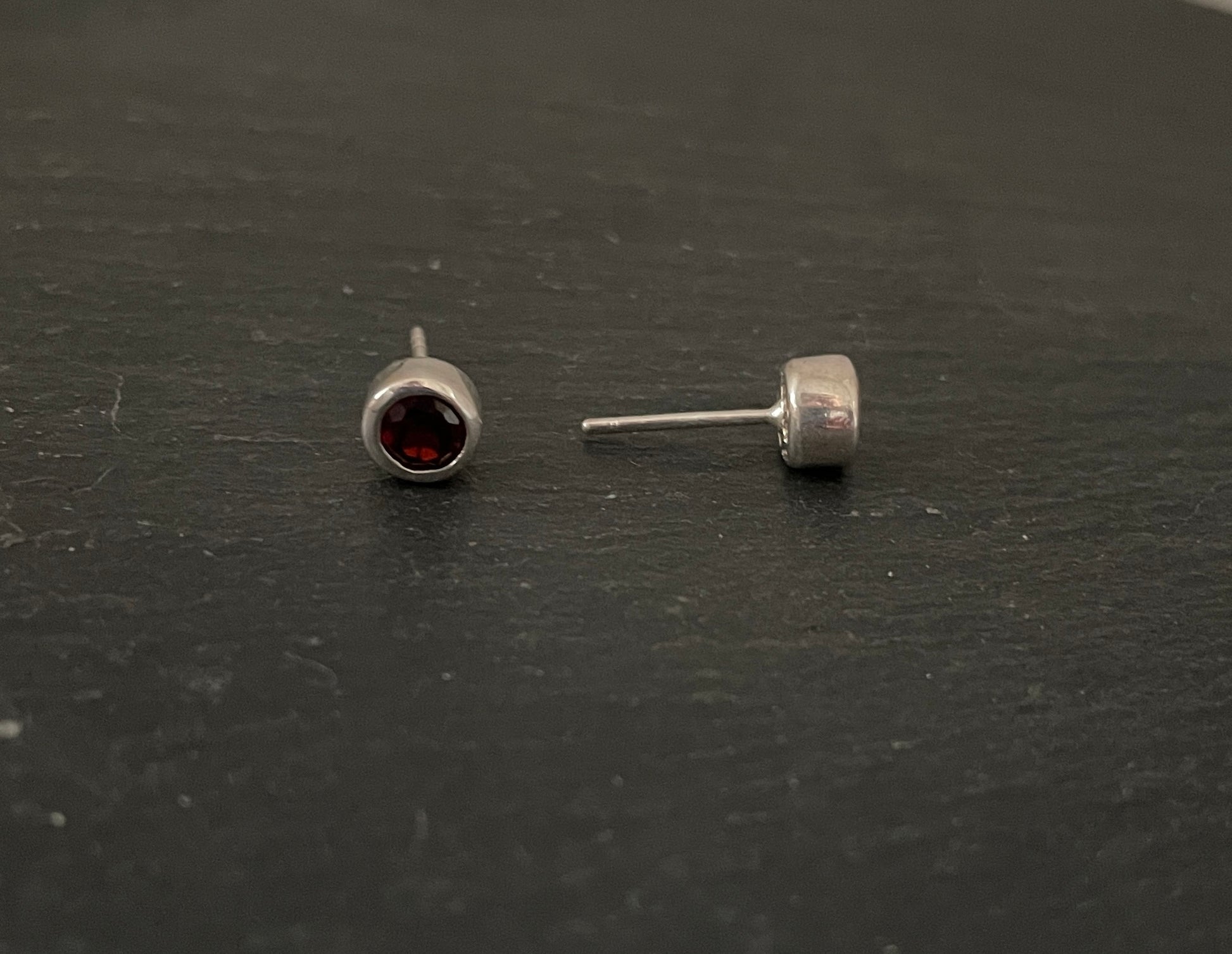 Round Garnet and Silver Studs image 1