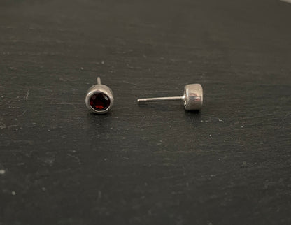 Round Garnet and Silver Studs image 1