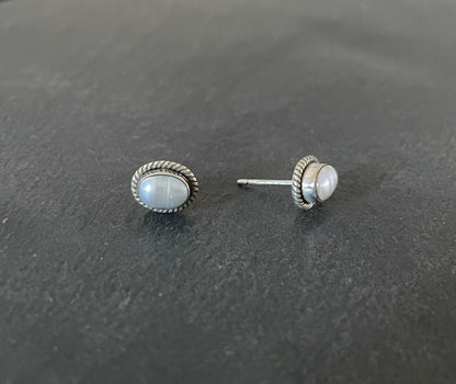 Oval Pearl Stud Earrings image 1