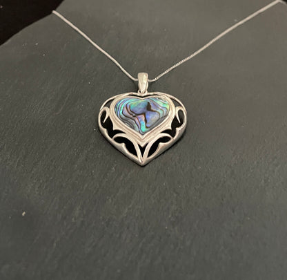 Paua Shell and Silver Heart Pendant image 1