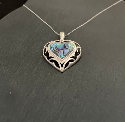 Paua Shell and Silver Heart Pendant image 1