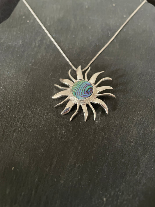 Paua Shell and Silver Sun Pendant image 1