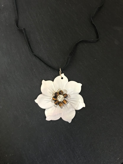 Mother of Pearl and Tiger's Eye Flower Necklace image 0