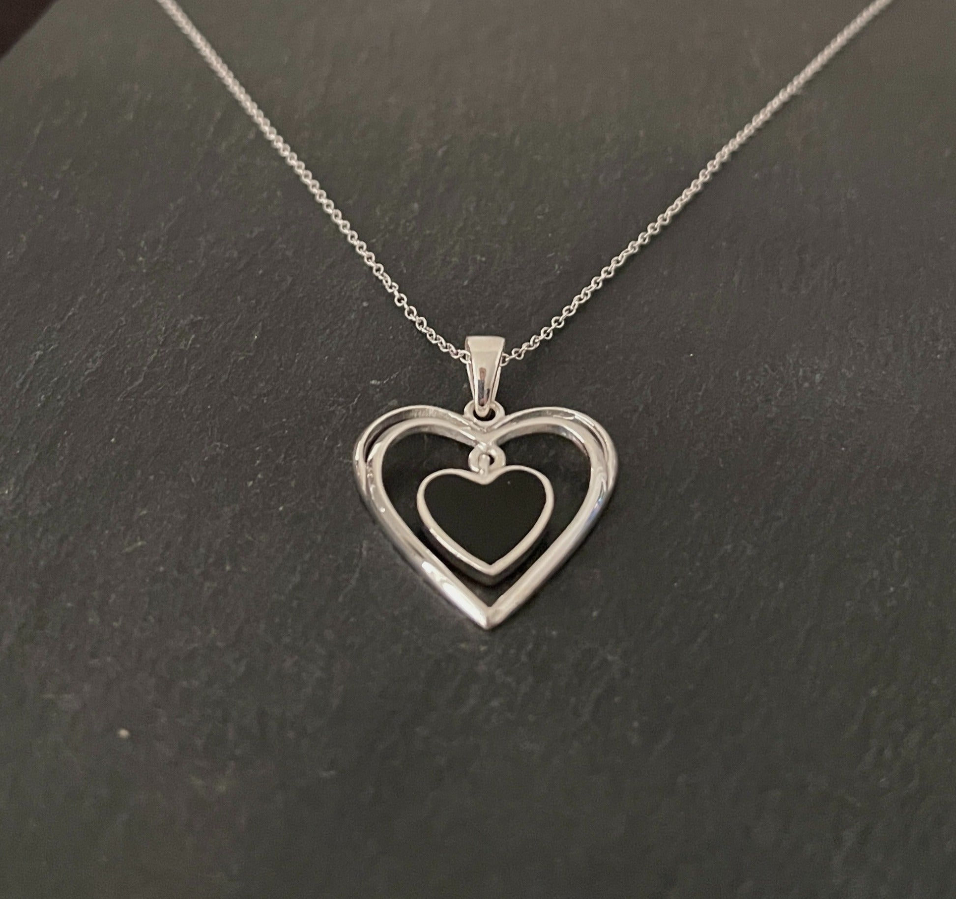 Black Onyx and Silver Heart Pendant image 1