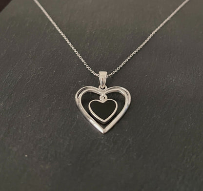 Black Onyx and Silver Heart Pendant image 1