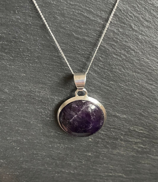 Round Amethyst and Silver Pendant image 1