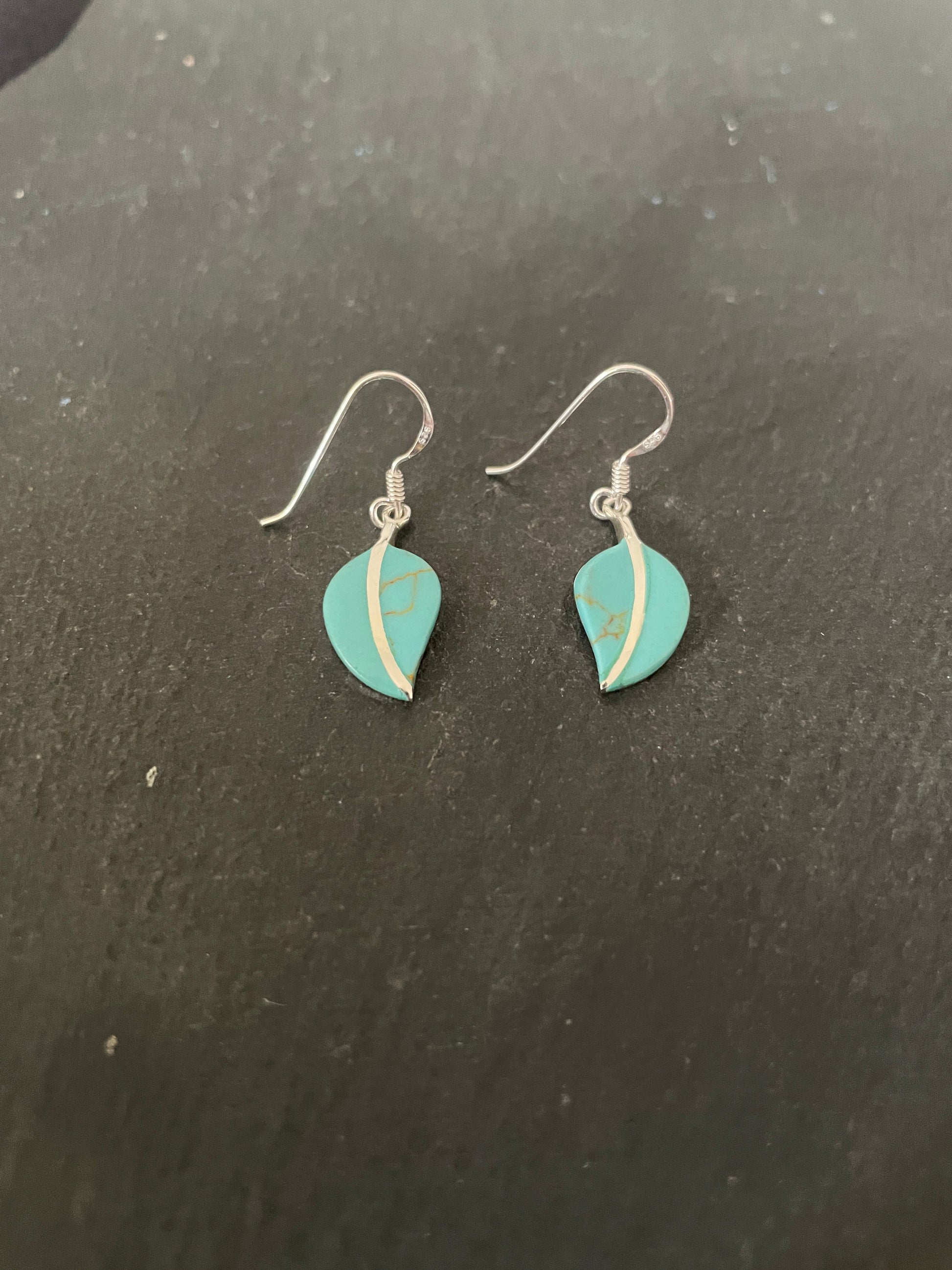 Turquoise and Silver Leaf Earrings image 1