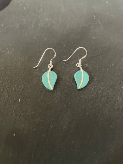 Turquoise and Silver Leaf Earrings image 1