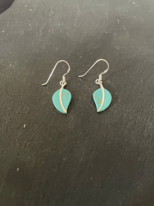 Turquoise and Silver Leaf Earrings image 1