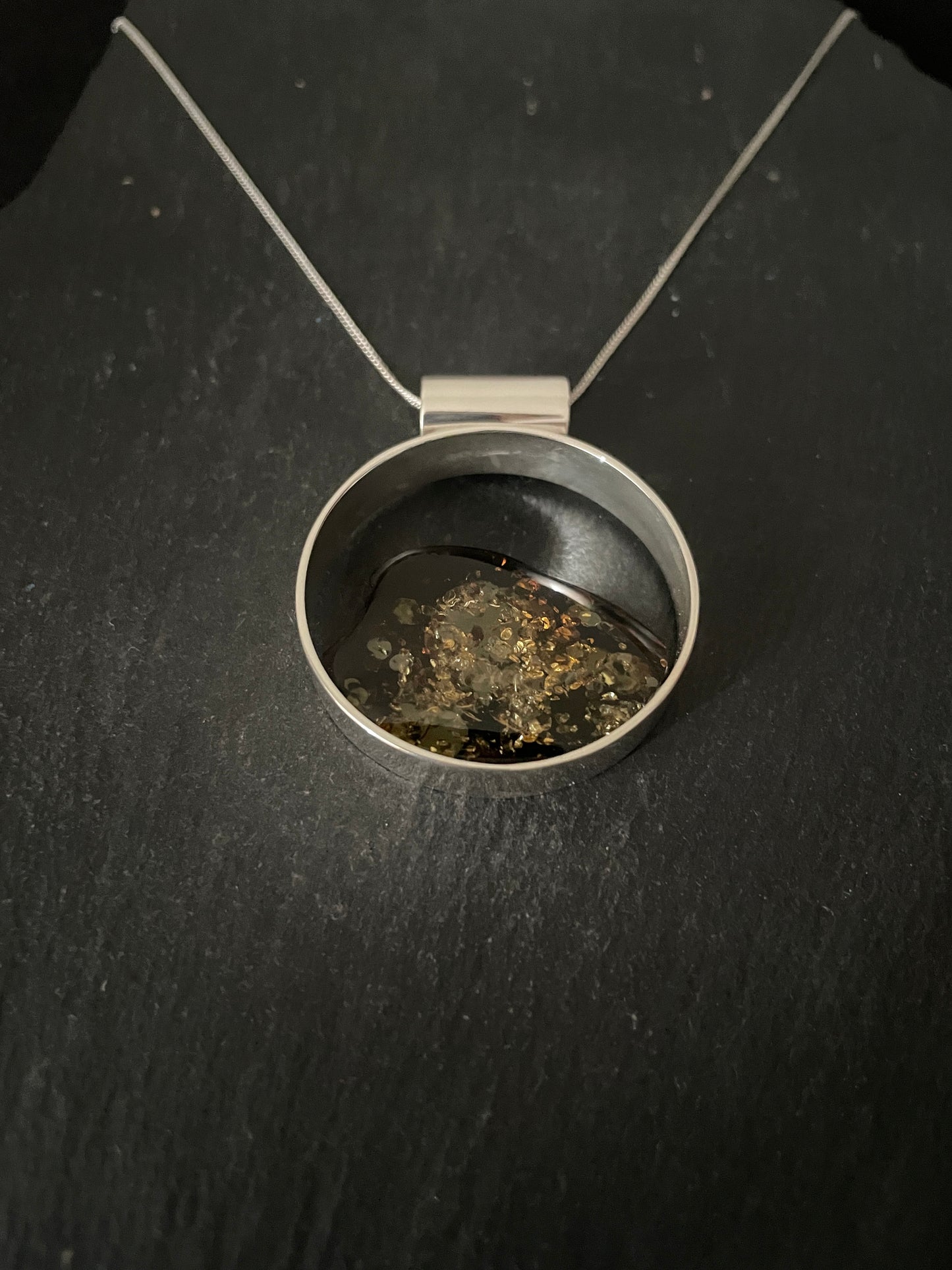 Round Green Amber and Silver Pendant image 2