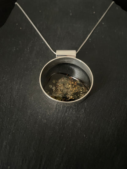 Round Green Amber and Silver Pendant image 2