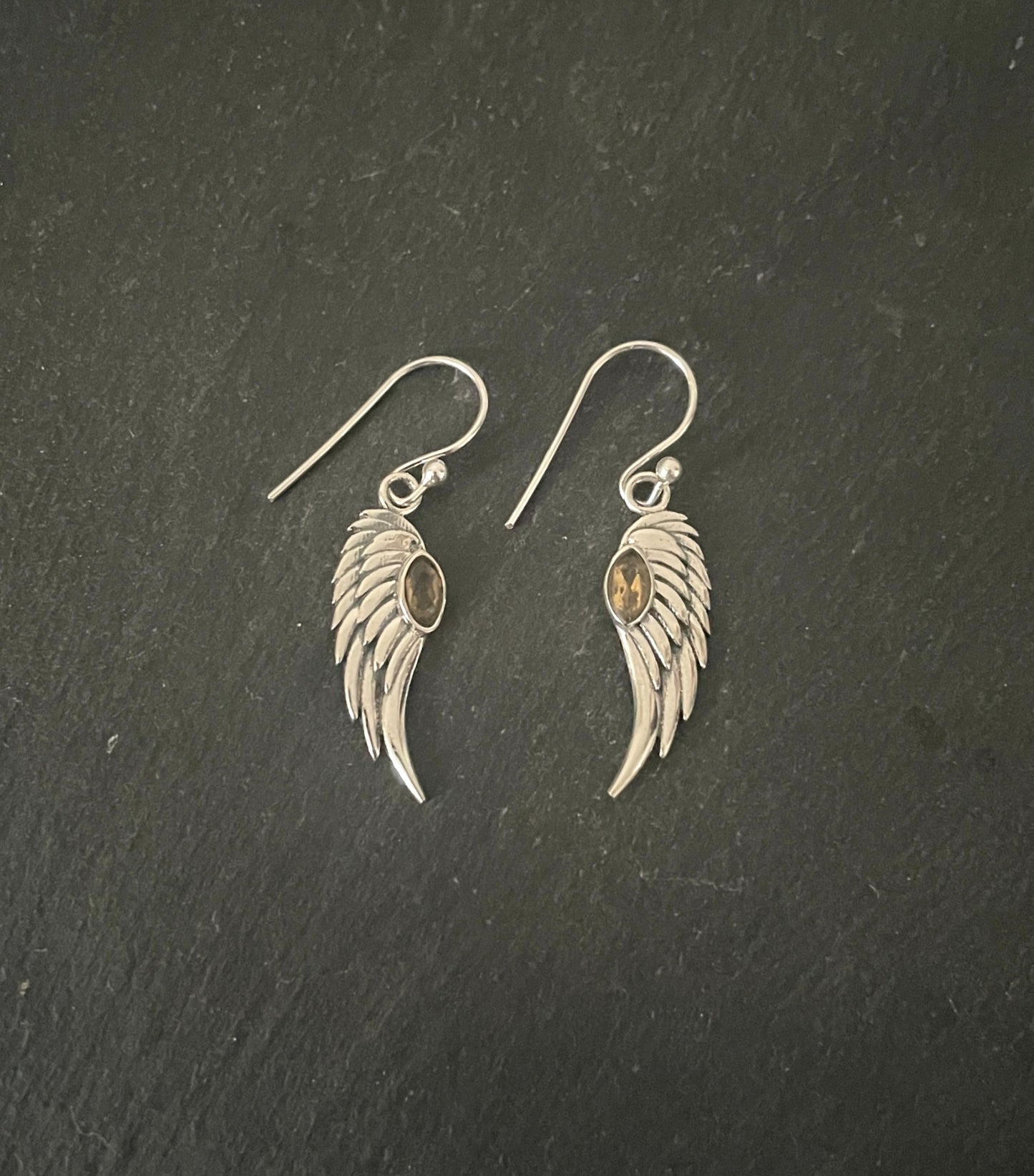 Citrine and Silver Angel Wing Earrings image 0