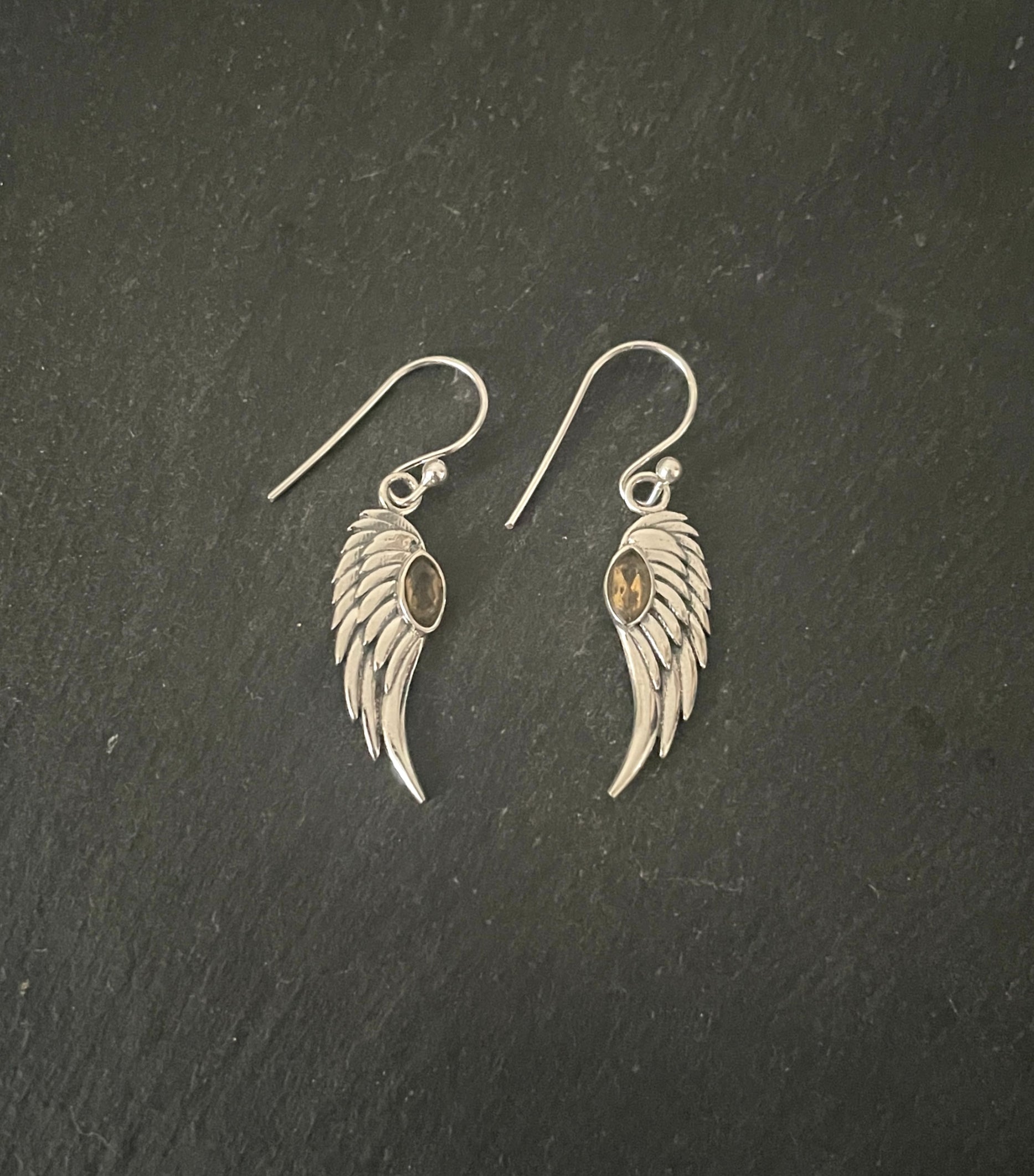 Citrine and Silver Angel Wing Earrings image 0