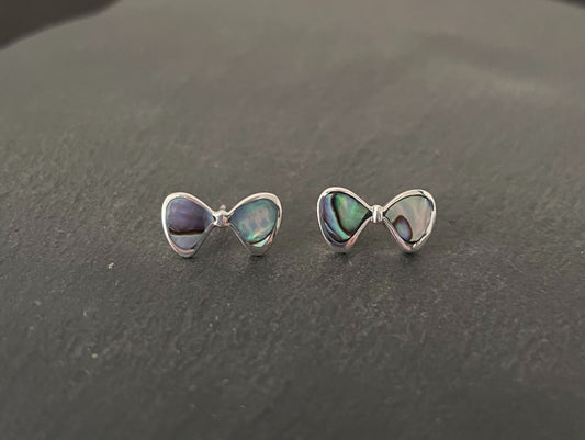 Paua Shell and Silver Bow Studs image 0