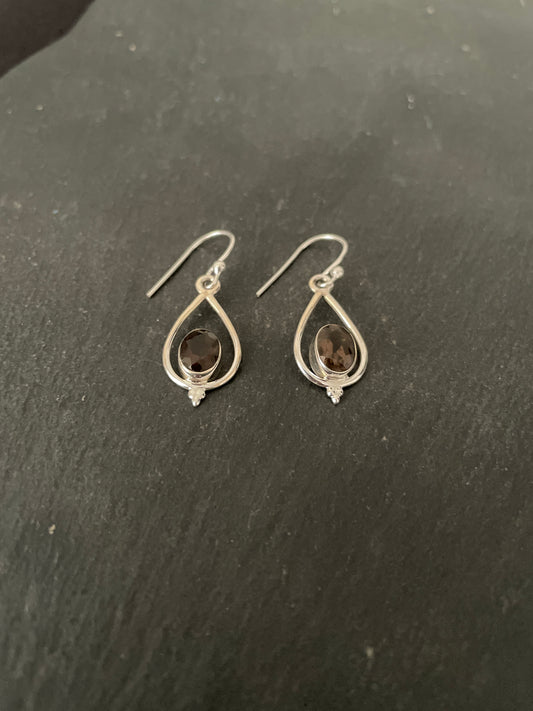 Smokey Quartz and Silver Teardrop Earrings image 1