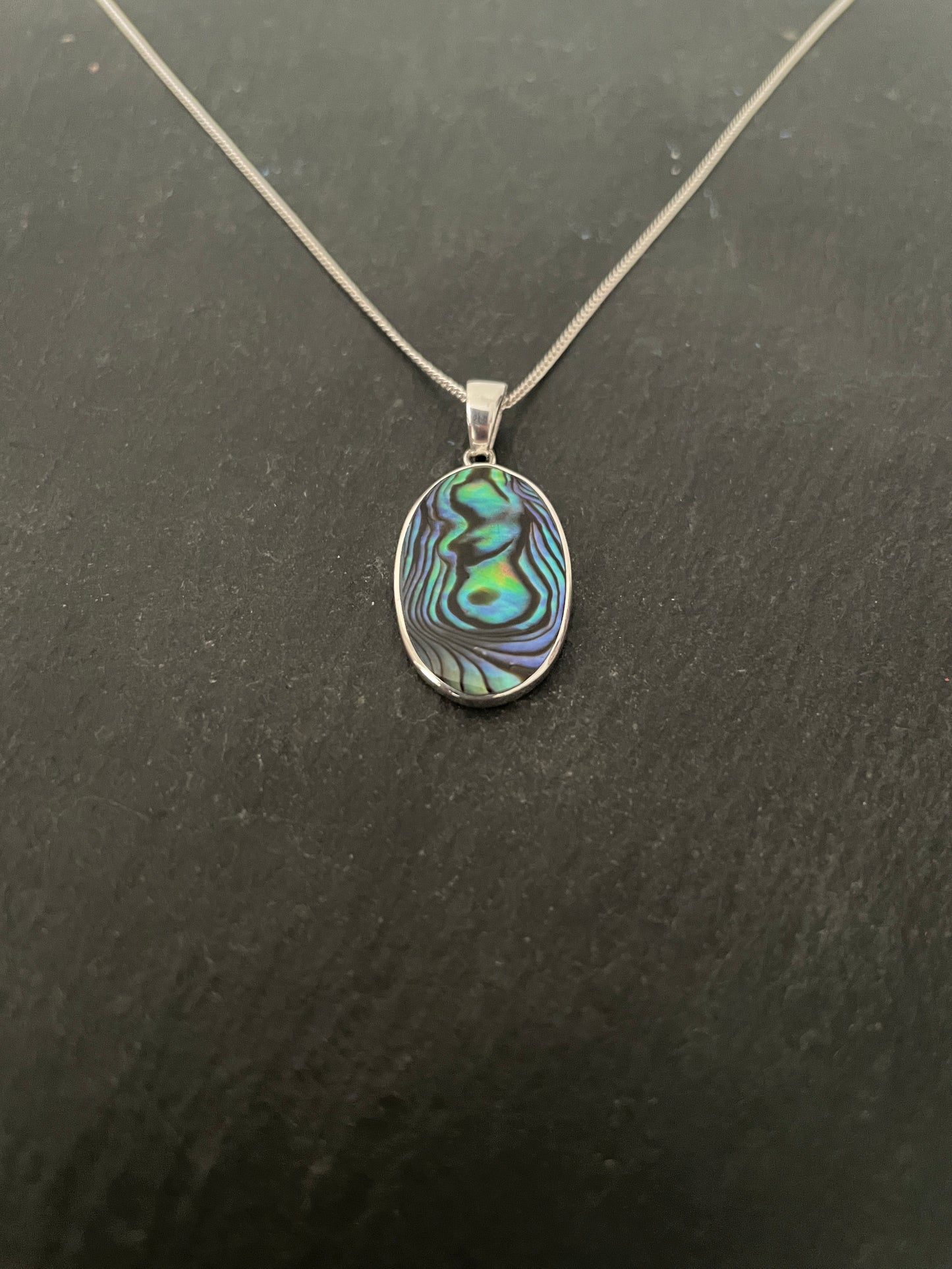 Oval Paua Shell and Silver Pendant image 1