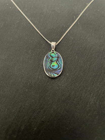 Oval Paua Shell and Silver Pendant image 1
