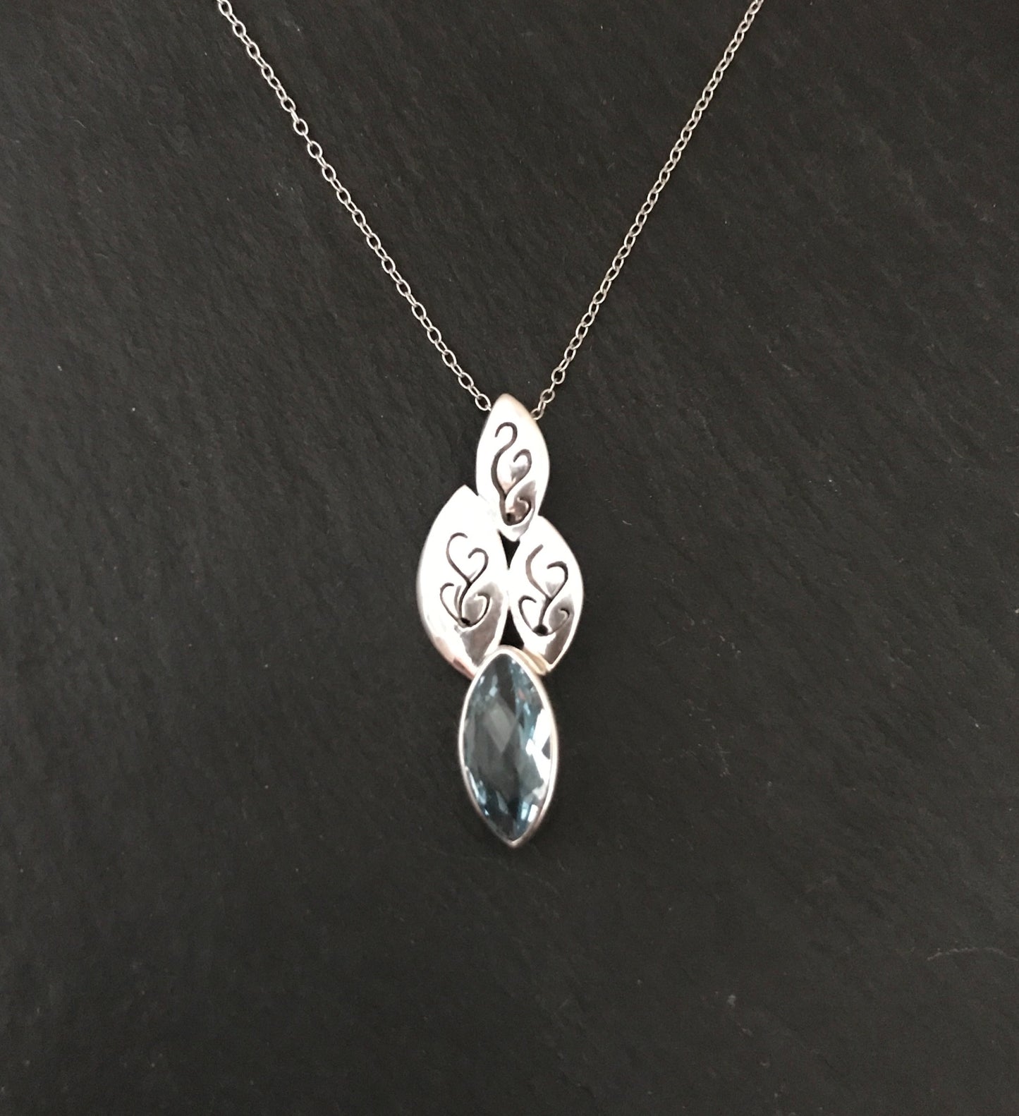 Blue Topaz and Silver Kite Shaped Pendant image 0