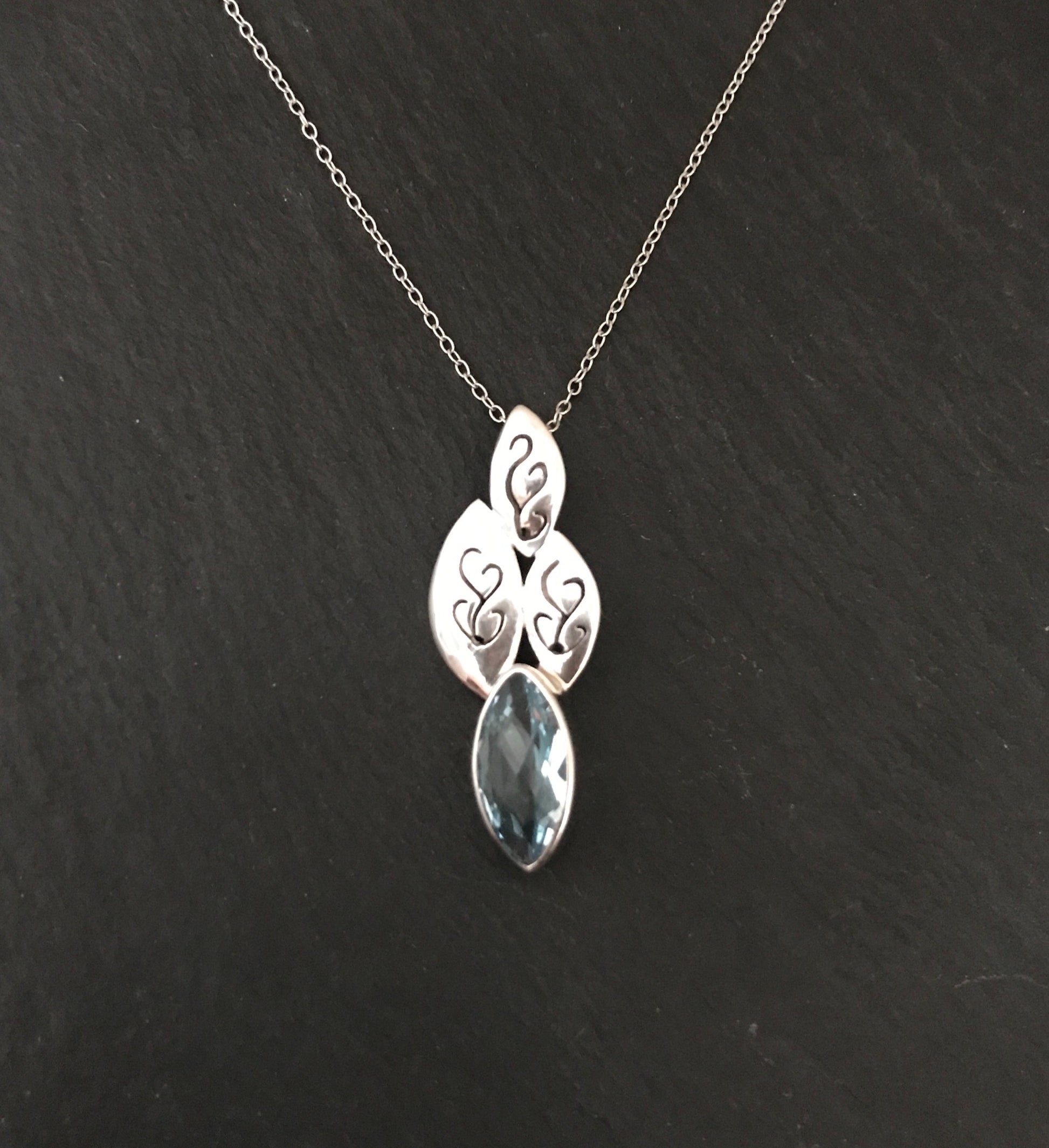 Blue Topaz and Silver Kite Shaped Pendant image 0