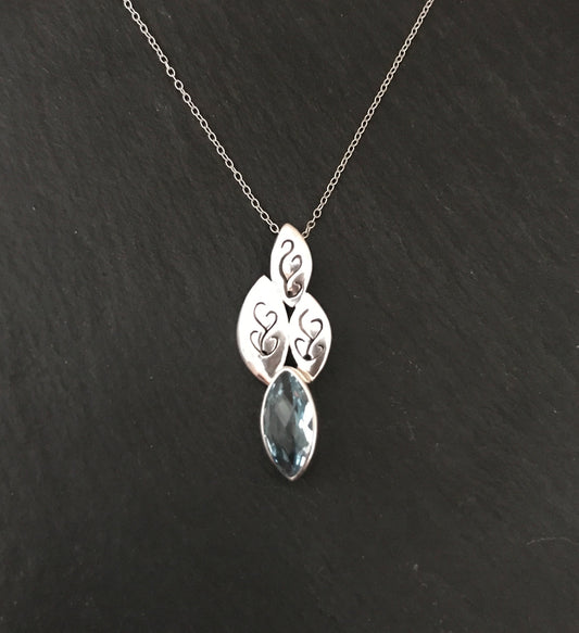 Blue Topaz and Silver Kite Shaped Pendant image 0