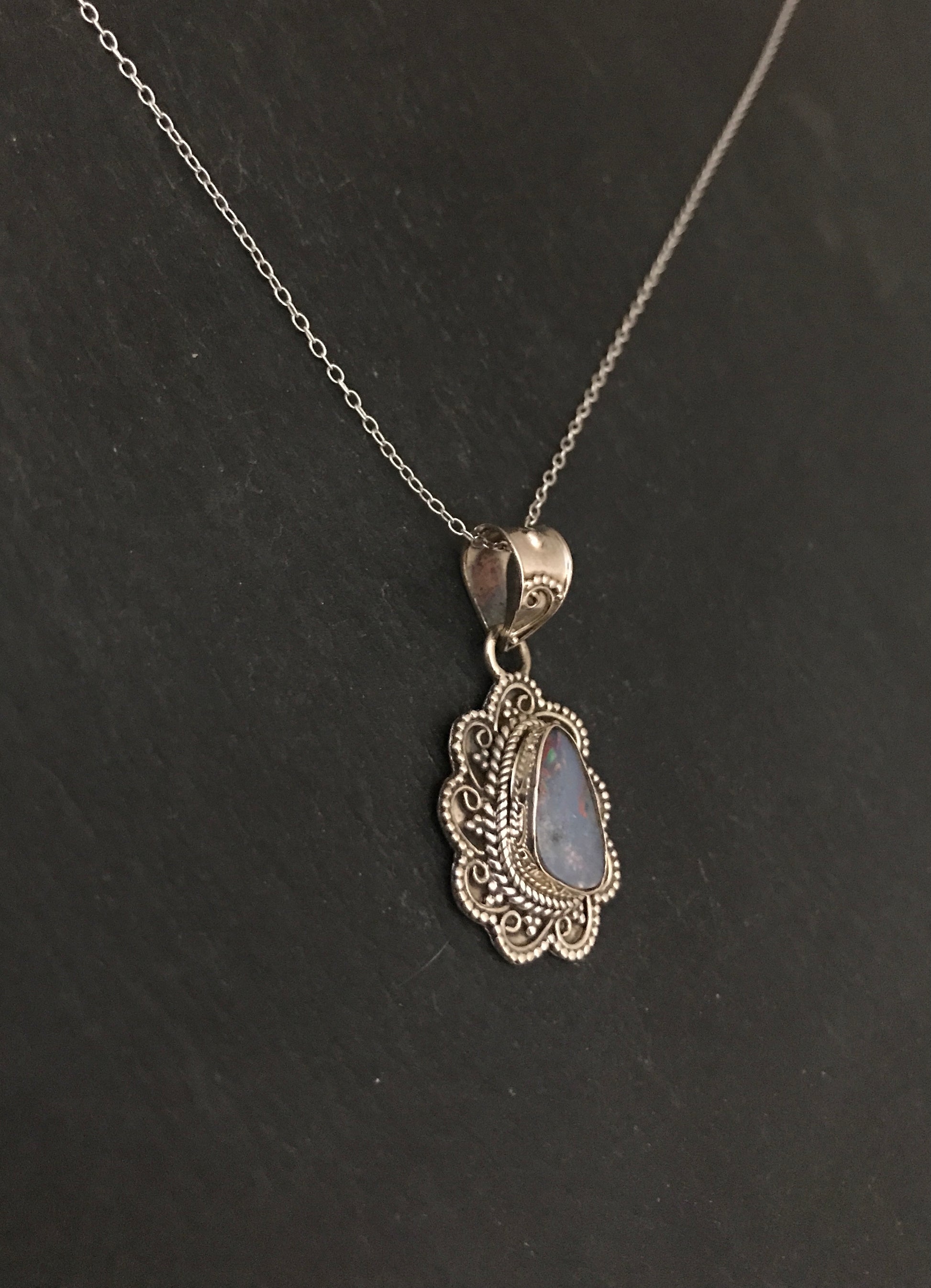 Fire Opal and Silver Design Pendant image 1