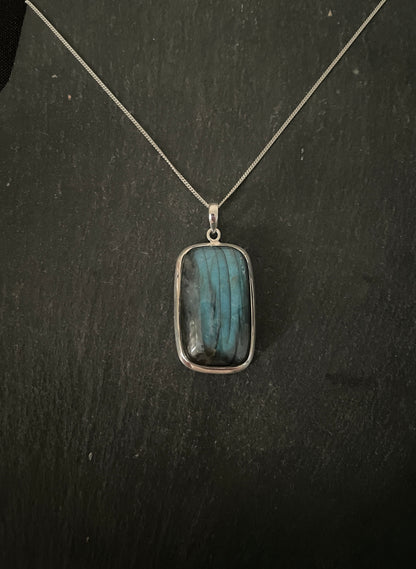 Labradorite and Silver Rectangle Pendant image 0
