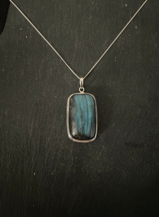 Labradorite and Silver Rectangle Pendant image 0