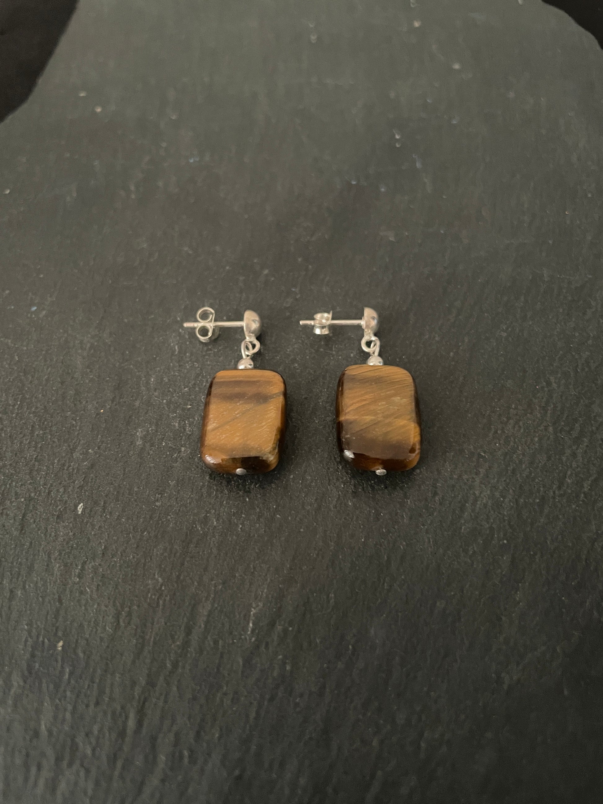 Tiger's Eye Rectangle Stud Drop Earrings image 1