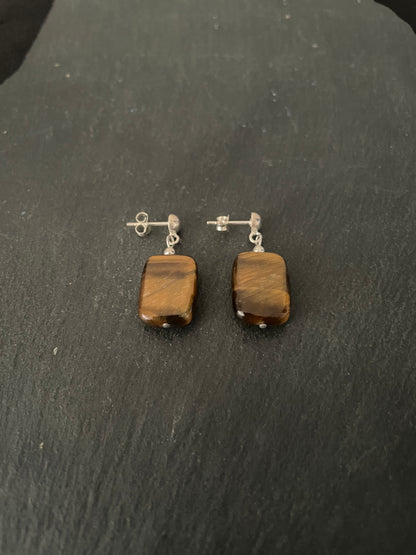 Tiger's Eye Rectangle Stud Drop Earrings image 1