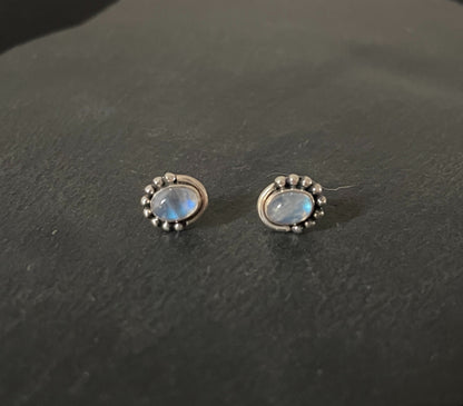 Moonstone and Silver Oval Stud Earrings image 0