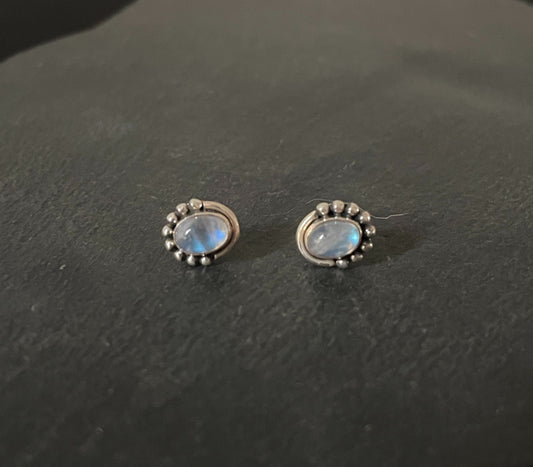 Moonstone and Silver Oval Stud Earrings image 0