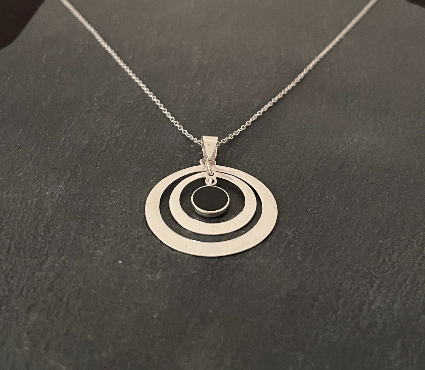 Round Black Onyx and Silver Pendant image 1