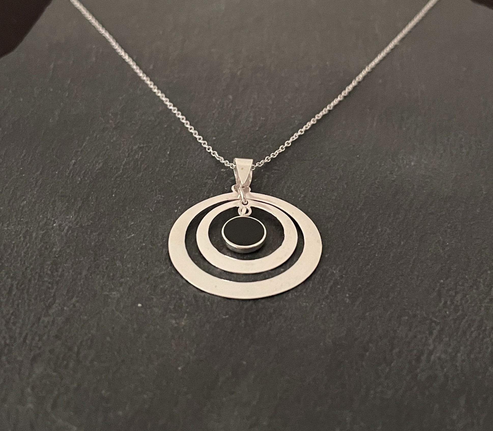 Round Black Onyx and Silver Pendant image 1