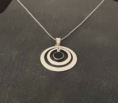 Round Black Onyx and Silver Pendant image 1