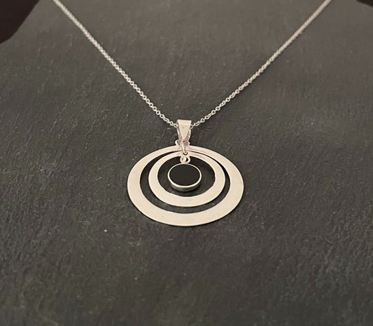 Round Black Onyx and Silver Pendant image 1