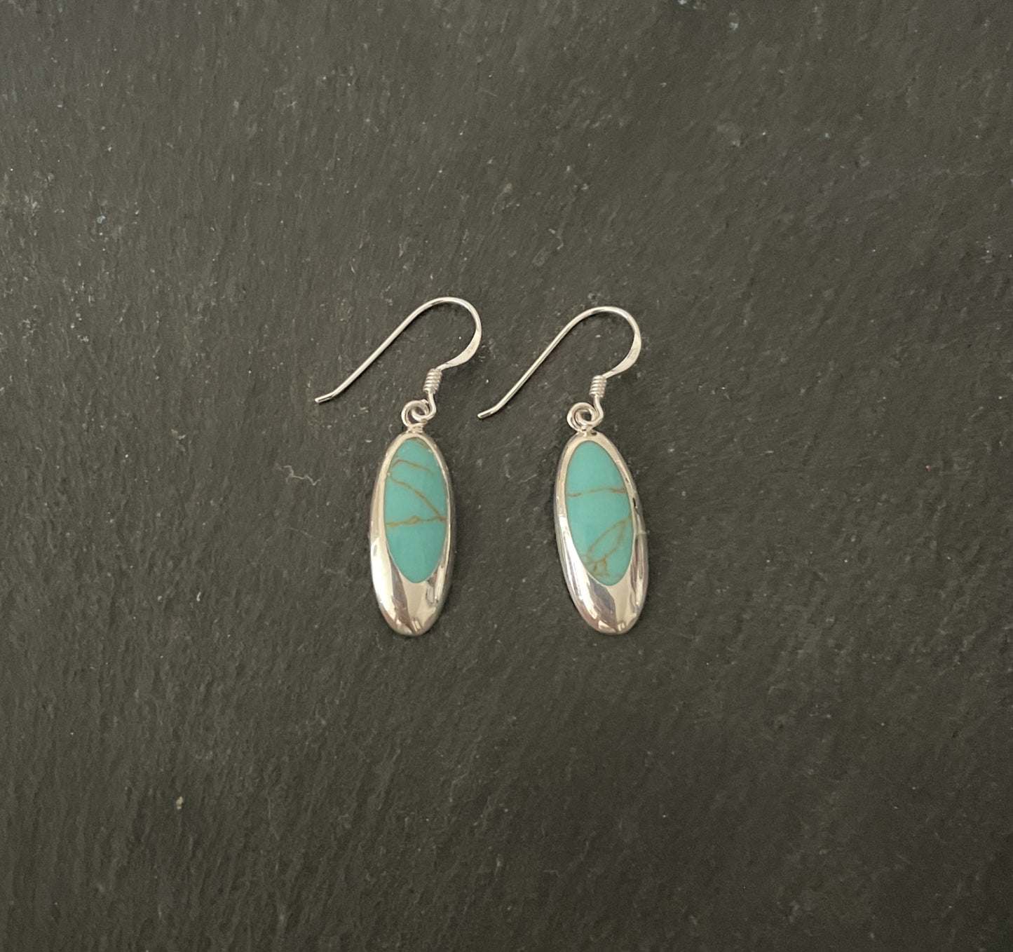 Turquoise and Silver Oval Earrings image 0