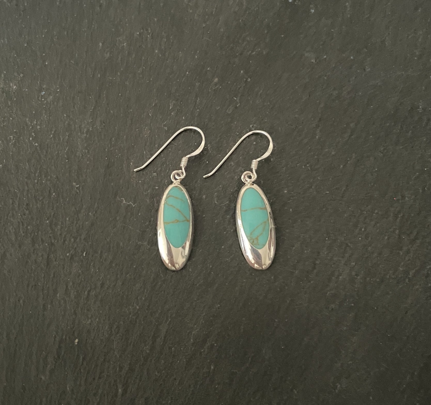Turquoise and Silver Oval Earrings image 0