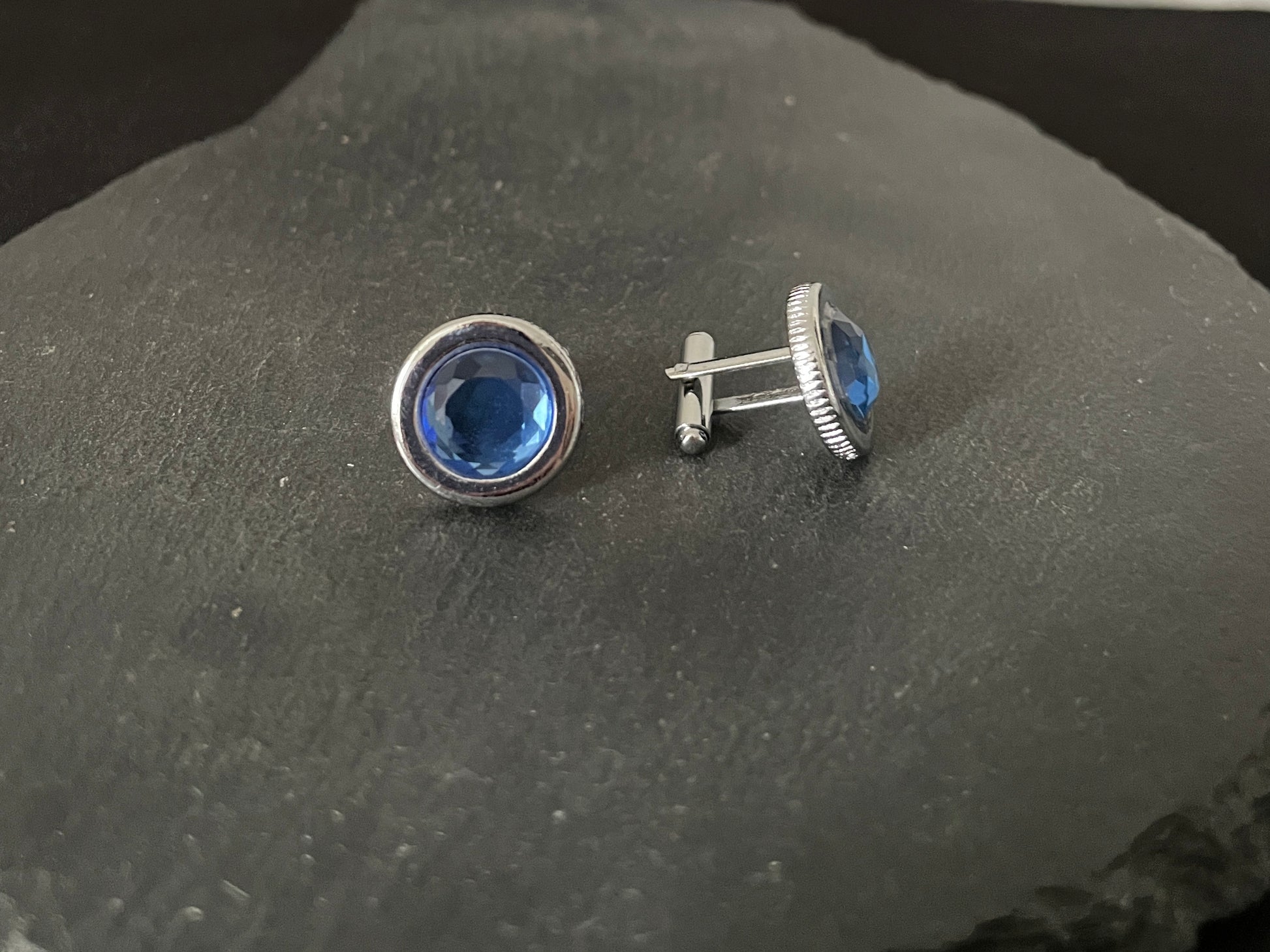 Round Blue Cufflinks image 1
