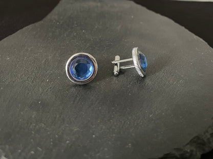 Round Blue Cufflinks image 1