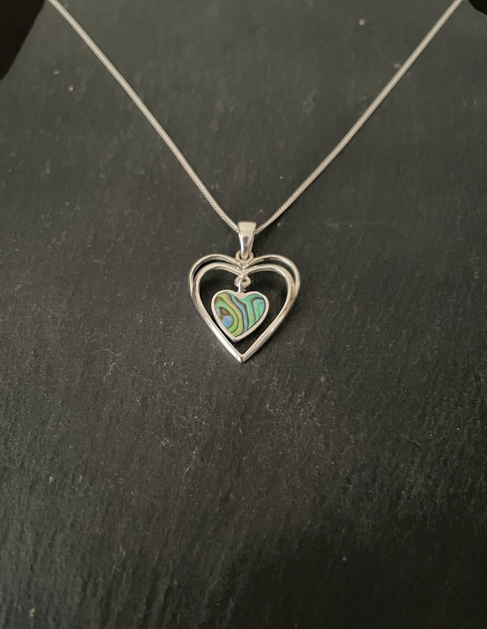 Paua Shell and Silver Heart Pendant image 1