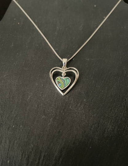 Paua Shell and Silver Heart Pendant image 1