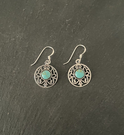 Round Turquoise and Silver Earrings image 0