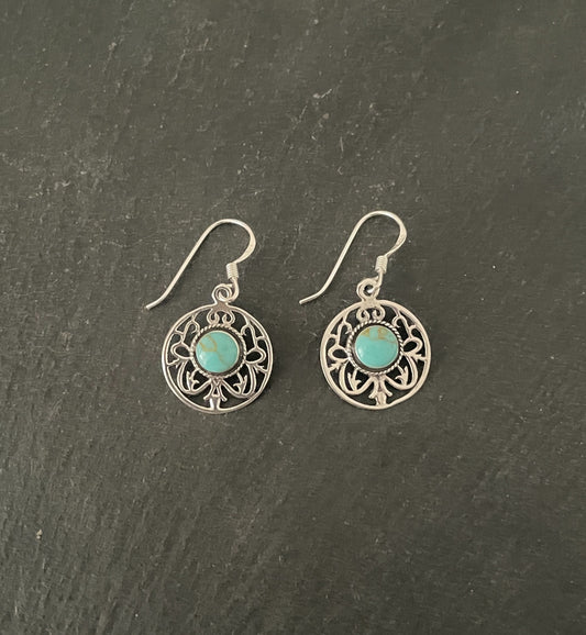 Round Turquoise and Silver Earrings image 0