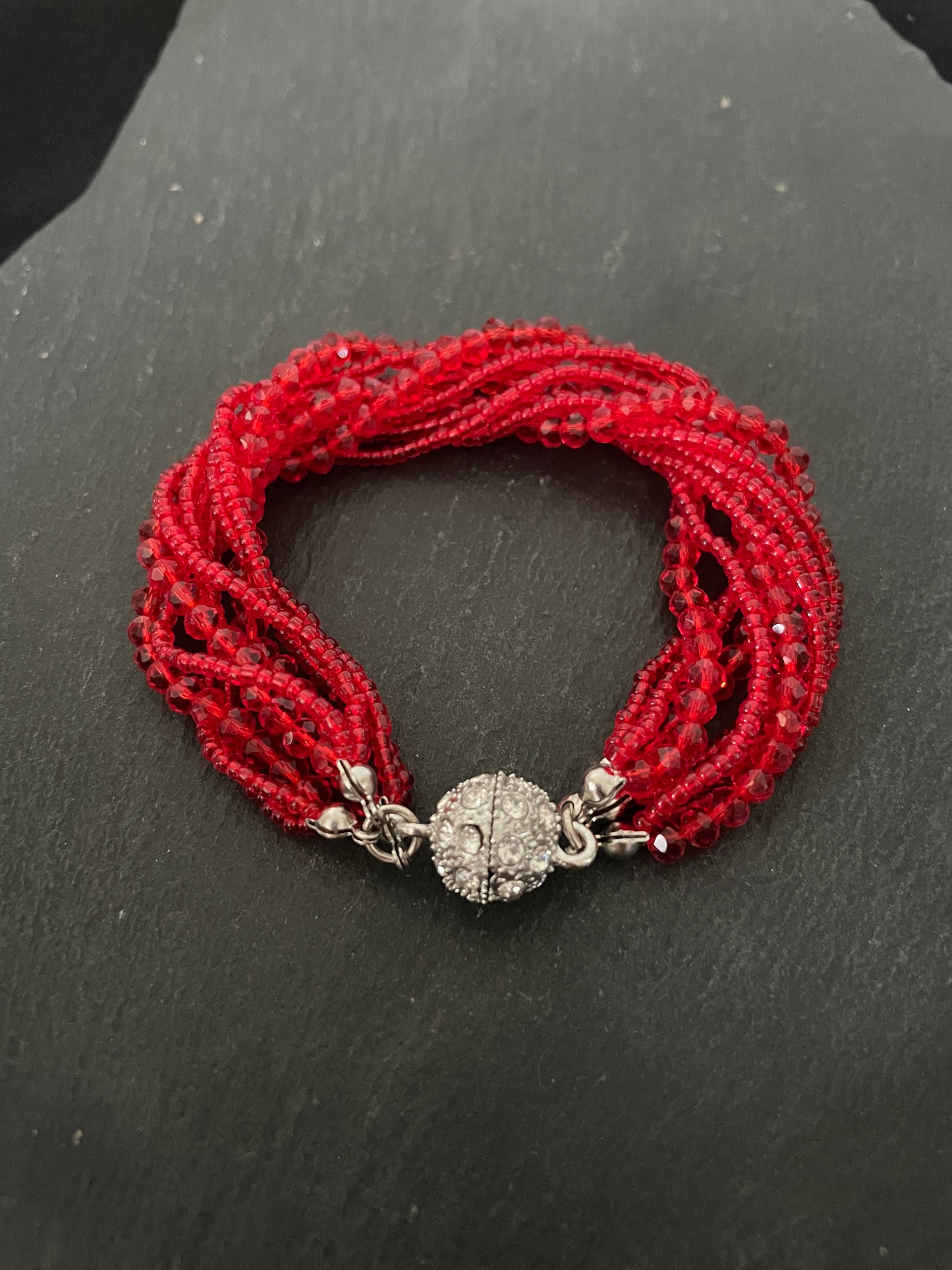 Red Multi Row Coloured Round Bead Bracelet image 2