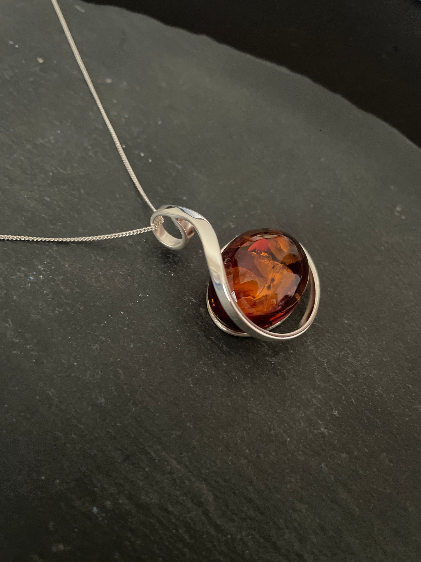 Oval Amber and Silver Pendant image 1