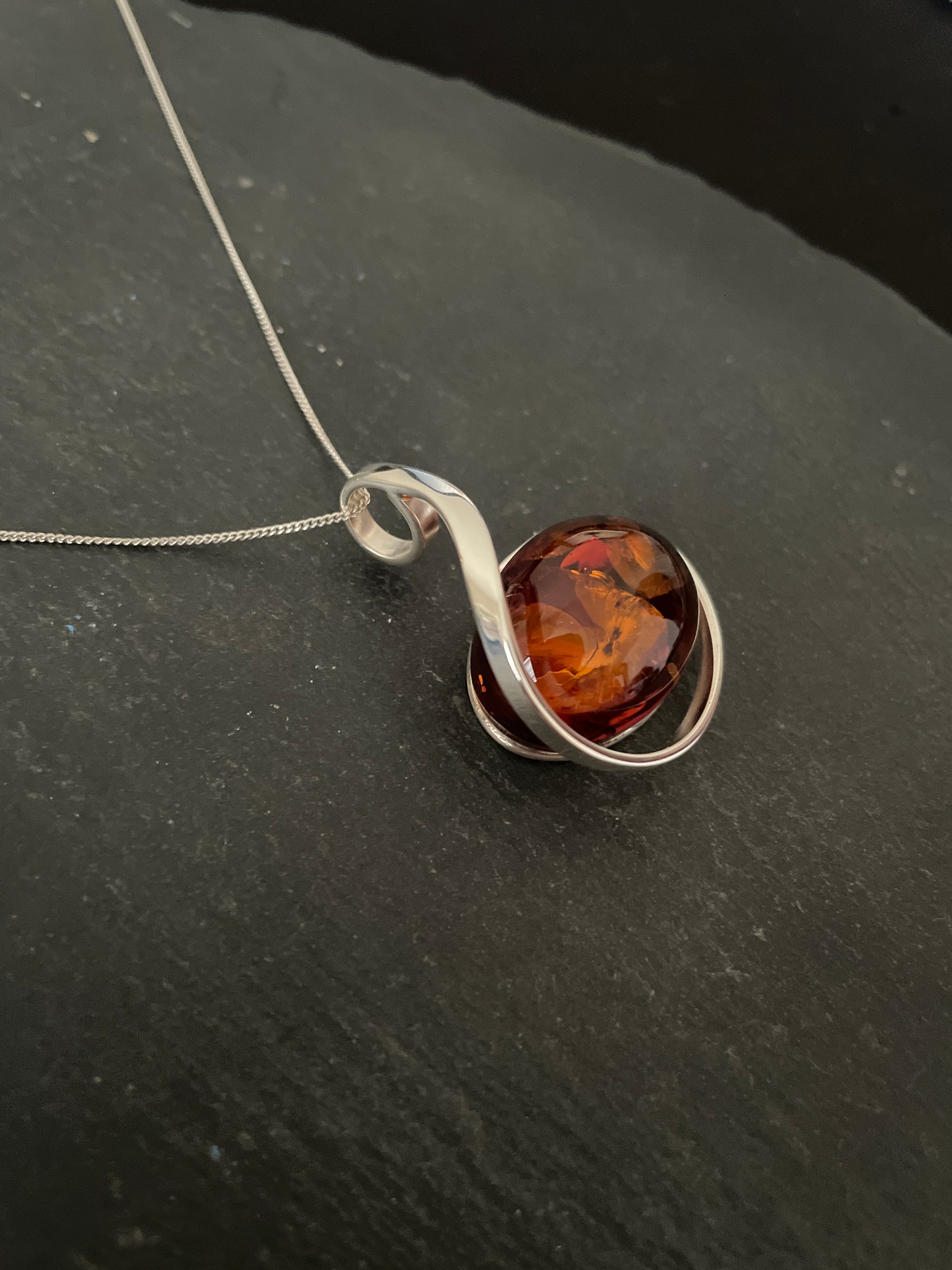 Oval Amber and Silver Pendant image 1
