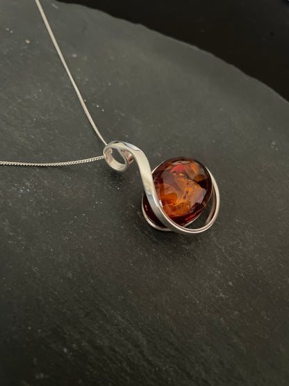 Oval Amber and Silver Pendant image 1