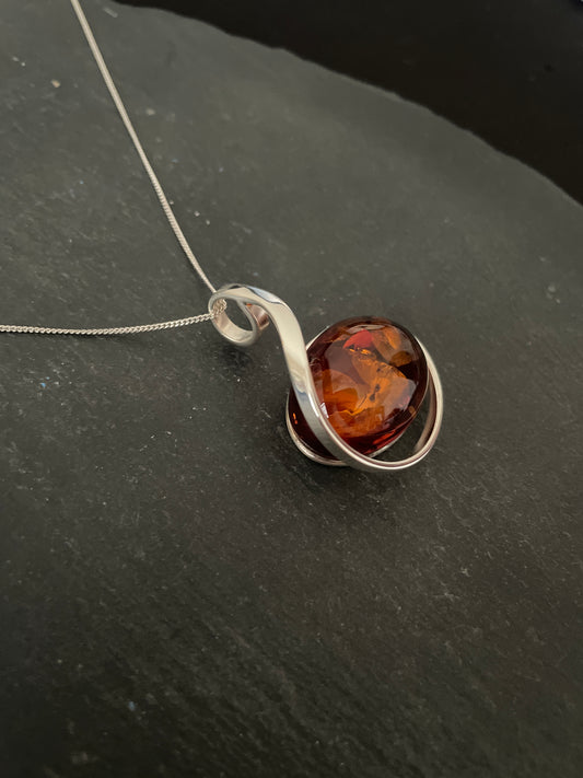 Oval Amber and Silver Pendant image 1