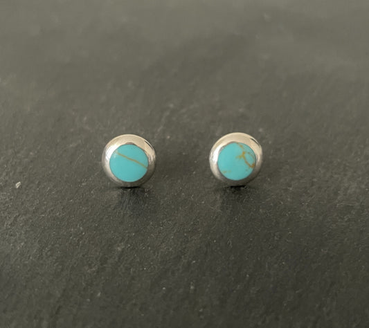Turquoise and Silver Round Studs image 0